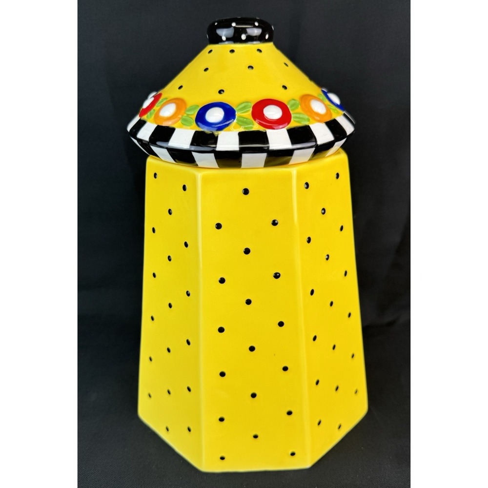 Vintage Sakura Afternoon Tea Mary Engelbreit Yellow Polka Dot 1995 Cookie Jar